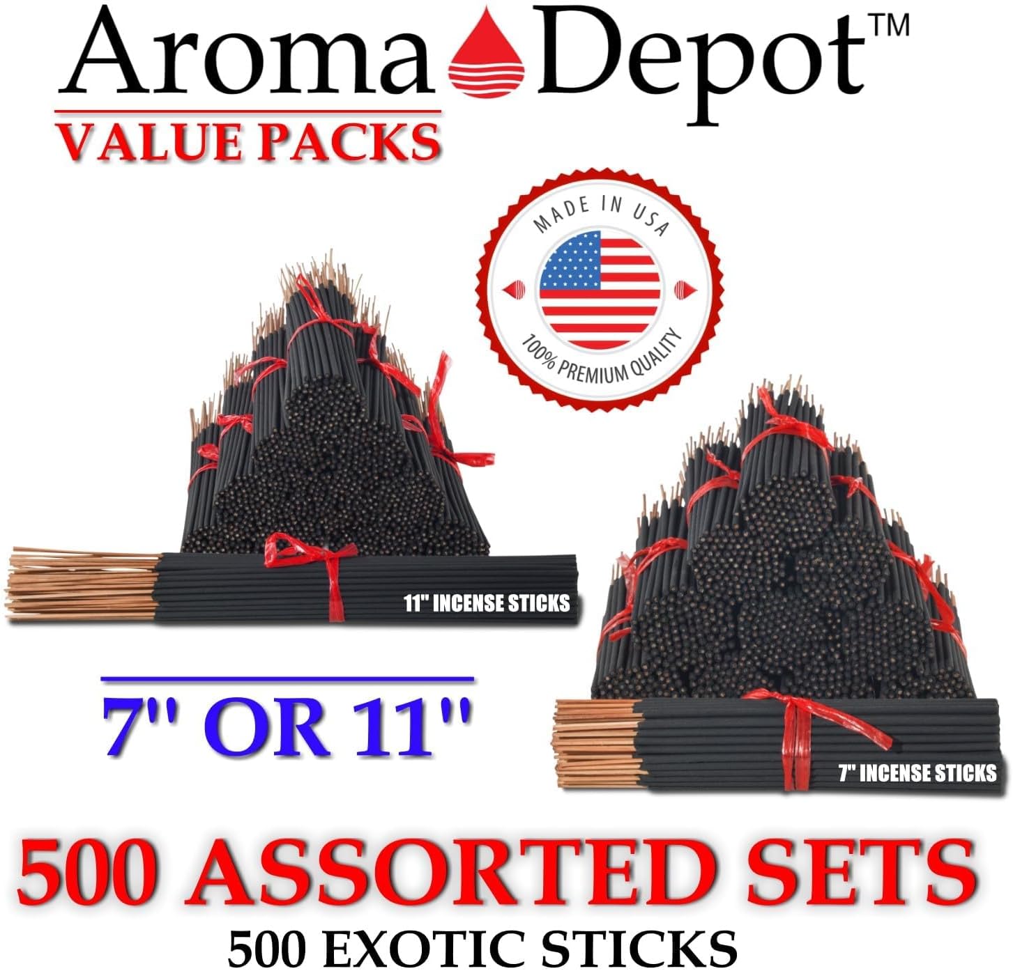 Earth & Wood Vibes 11'' Incense Sticks - Variety Set 500 Pack - 11 inch - 5 Bundles 100 Sticks Per Fragrance Scent. Set Features China Musk, Egyptian Sandalwood, Frankincense, Myrrh, Palo Santo