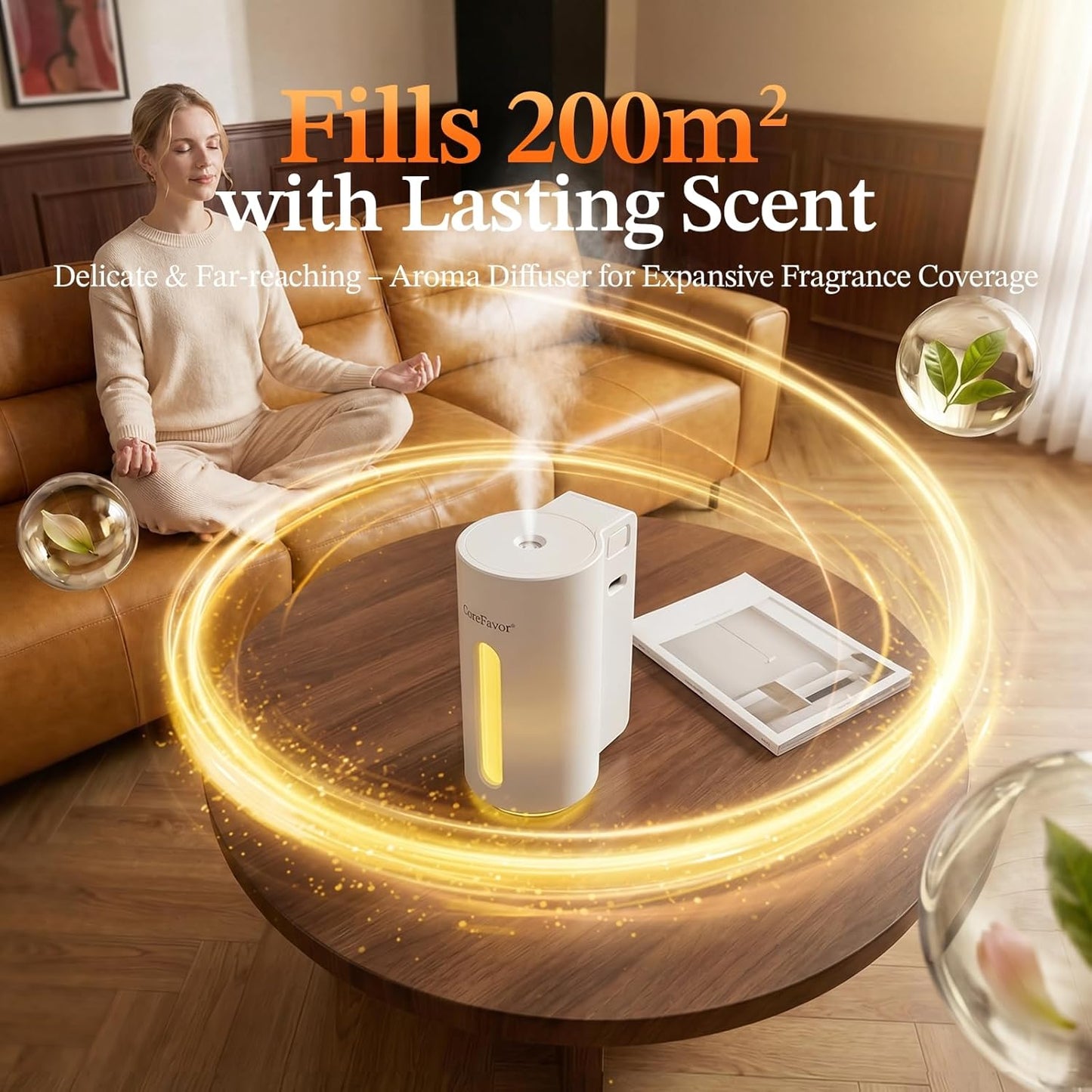 Waterless Essential Oil Diffuser (H2) with 120ml Oil, Portable Battery-Operated Cold Air Aroma Scent Machine, 6 Mist Modes with 5 Color LED Lights, Quiet Diffuser for Home Car (Lavender)