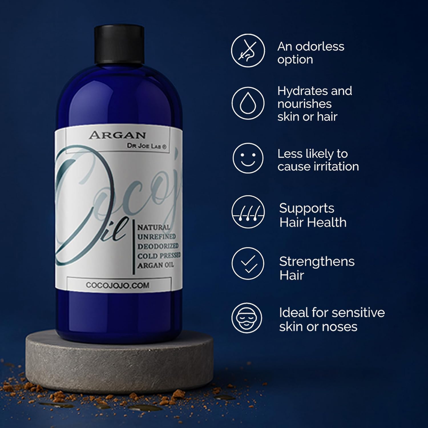 Dr Joe Lab Argan Nut Oil Deodorized 32 oz Pure Natural Moroccan Unrefined Unscented Cold Pressed Extra Virgin - for Hair Skin Body Nail and Beard - Marrakesh Oil Moisturizes & Hydrates