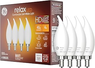 GE Relax LED Light Bulbs, 40 Watt, Soft White Candle Lights, Decorative Light Bulbs, Frosted, Small Base (36985), 4 Bulbs