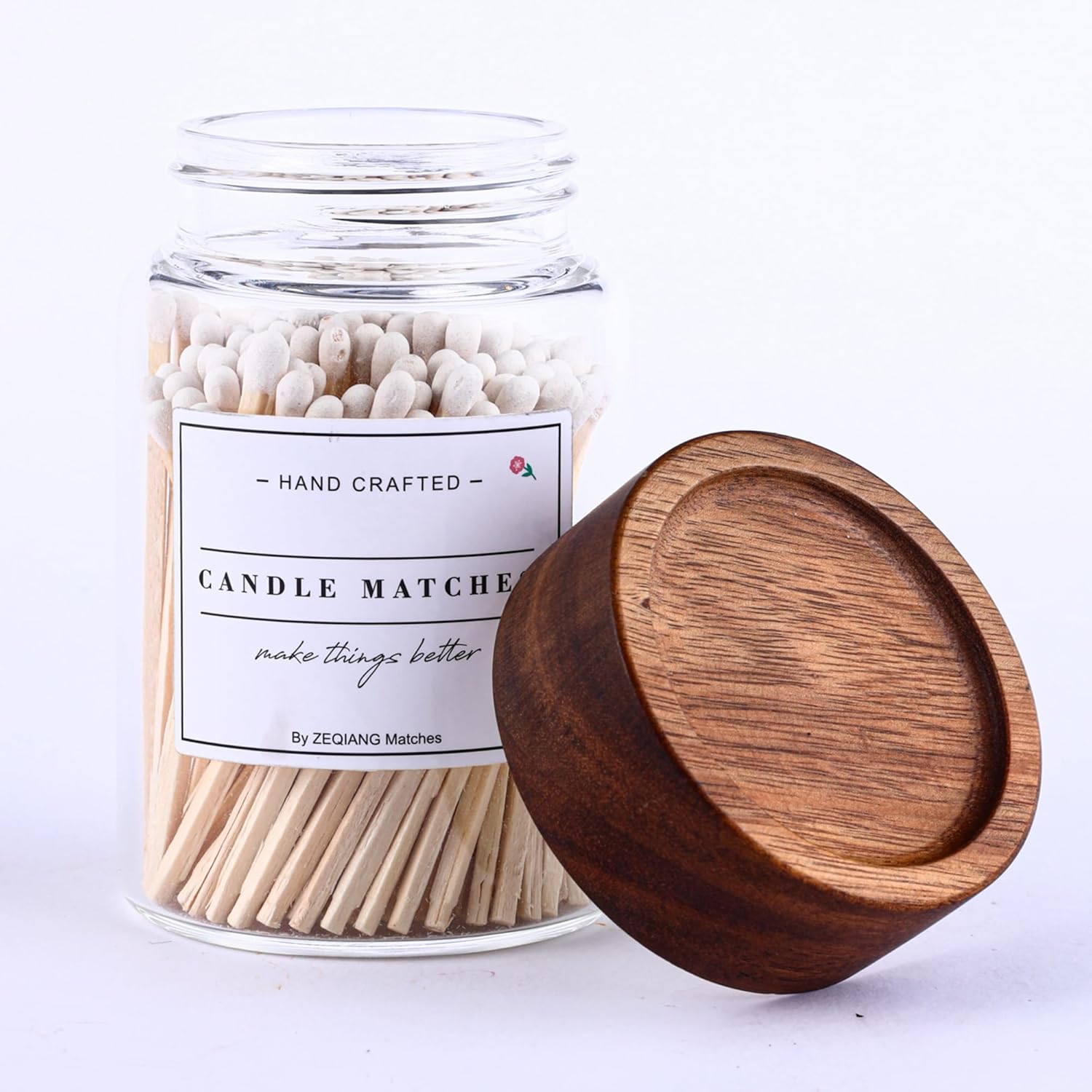 150Pcs 3'' White Matches in a Jar with Striker, Glass Match Holder with Striker, Glass Match Cloche with Striker, Match Bottle with Candles Matches for Fireplace, 150Pcs Long Wooden Safety Matches