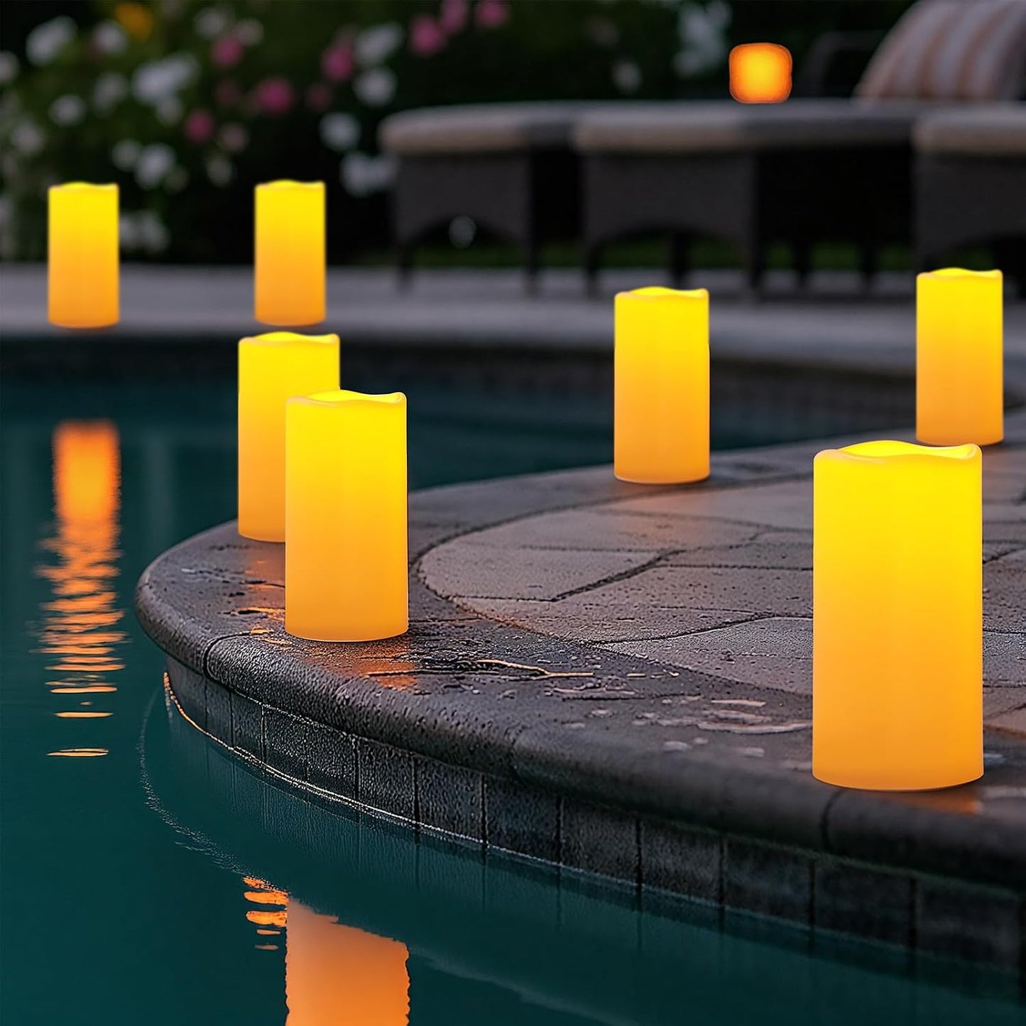 Amagic 2 Pack 8" x 4" Outdoor Plastic Electric flameless Candles with Remote Control and Timer, Battery Operated Flickering LED Pillar Fake Candle for Home, Wedding Decor, Ivory