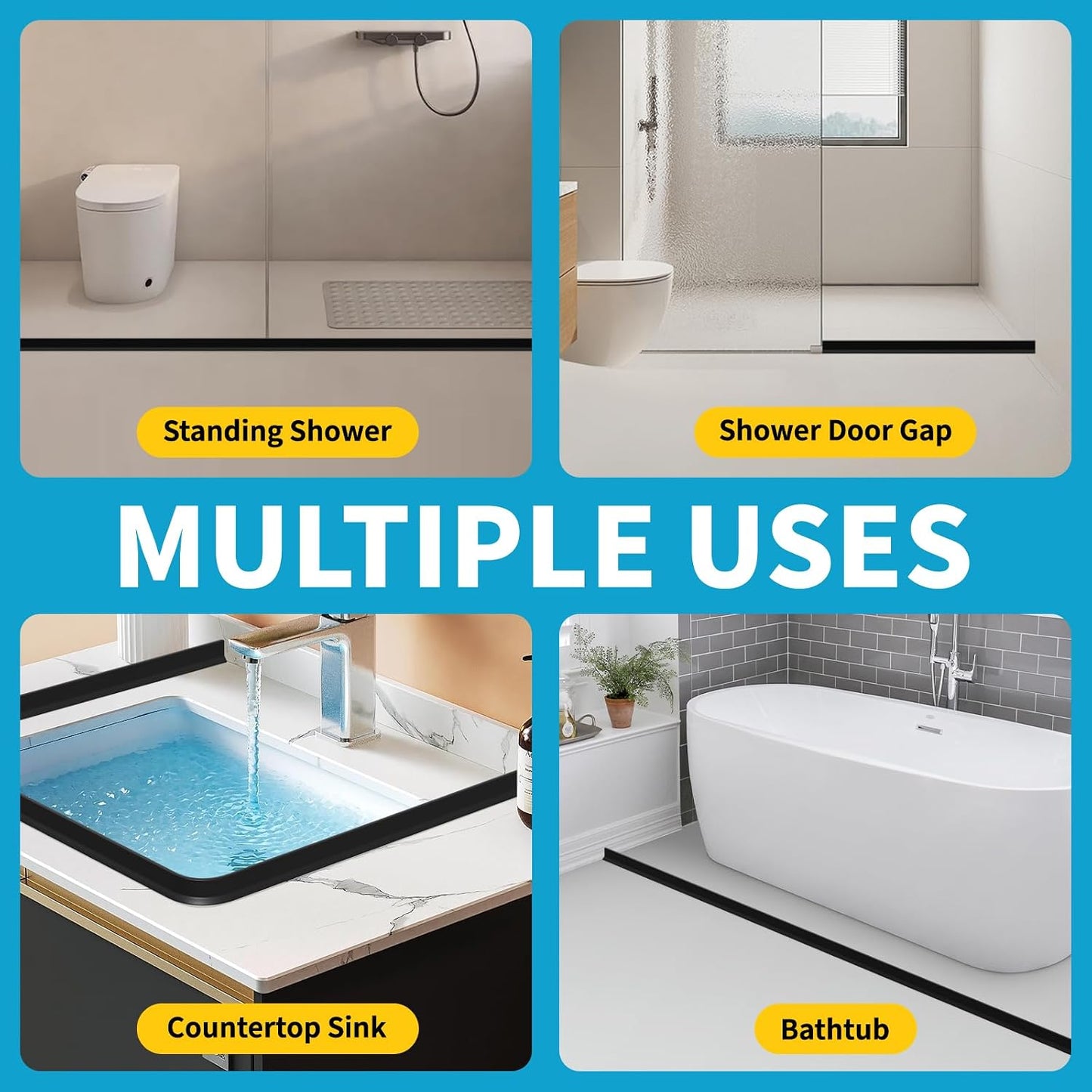 98" Collapsible Shower Threshold Water Dam Shower Water Stopper Barrier Keeps Water Inside Threshold Dry and Wet Separation Suitable for Bathroom Kitchen Sink Bathtub and More