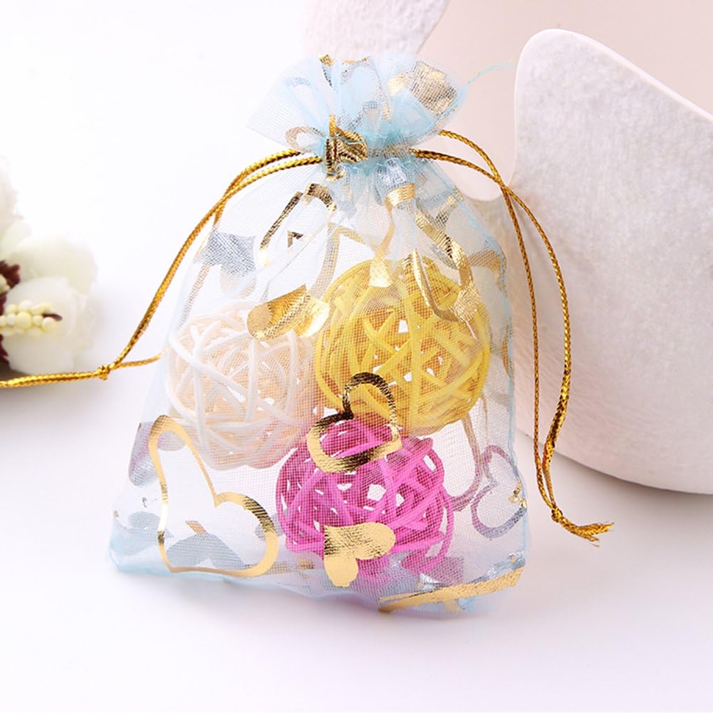 Wudygirl 100 PCS Organza Bags 3.54X4.72 inches Small Jewelry Bags with Drawstring Wedding Christmas Party Lavender Sachets Soaps Marbles Coins Bag (Mix Heart)