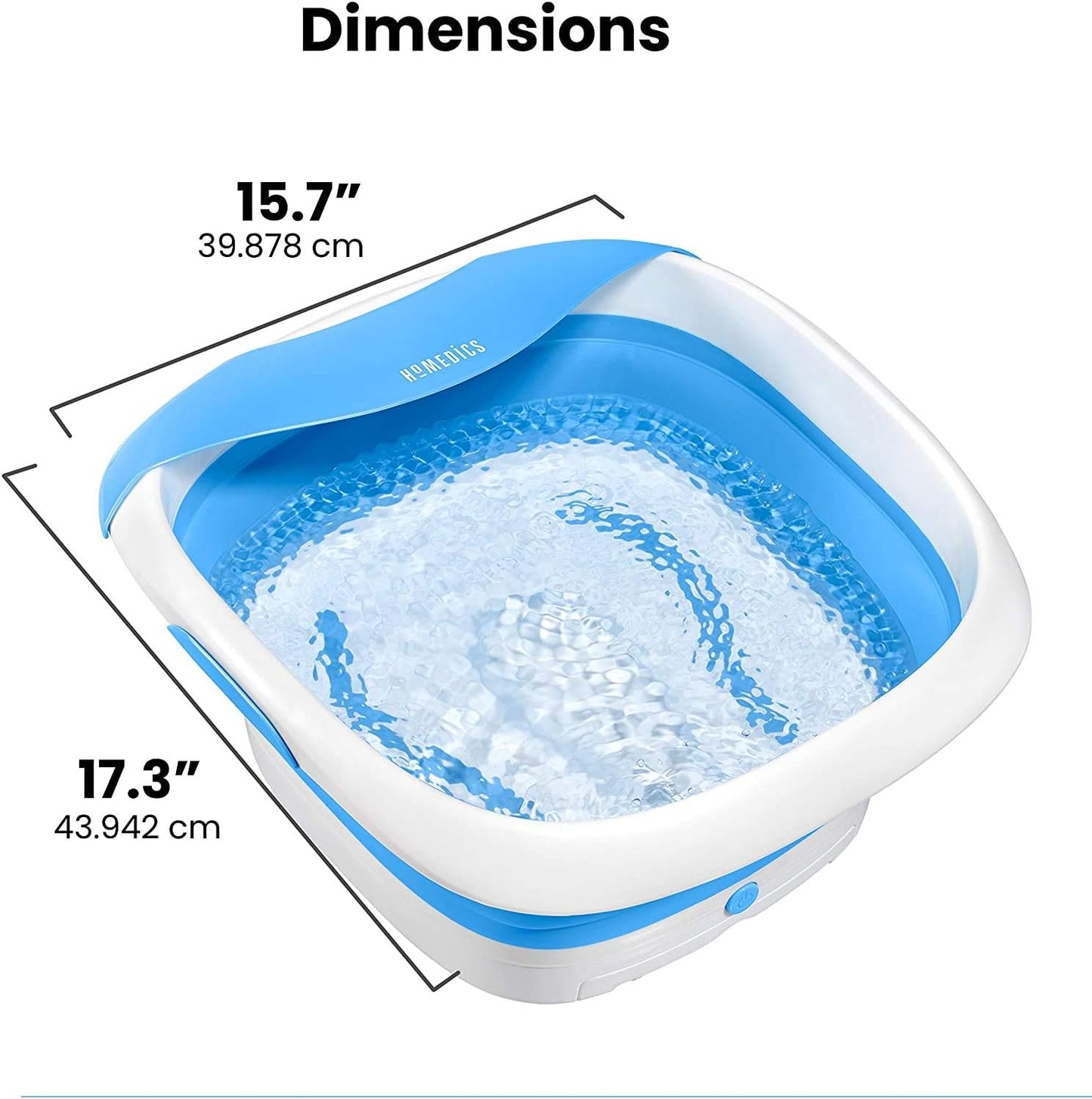 HoMedics Compact Pro Spa Collapsible Footbath with Heat Maintenance, Vibration Massage, ACU-Node Surface, Improves Circulation, Soothe Tired Muscles, Tub for Easy Storage, Blue and White