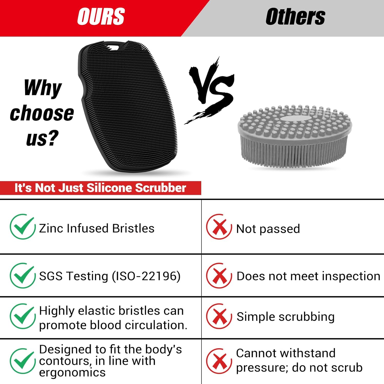Canroom Silicone Body Scrubber - Zinc Infused-Highly Elastic Bristles Exfoliating Body Scrubber for Shower Body,Cellulite Reduction,Blood Circulation- Black