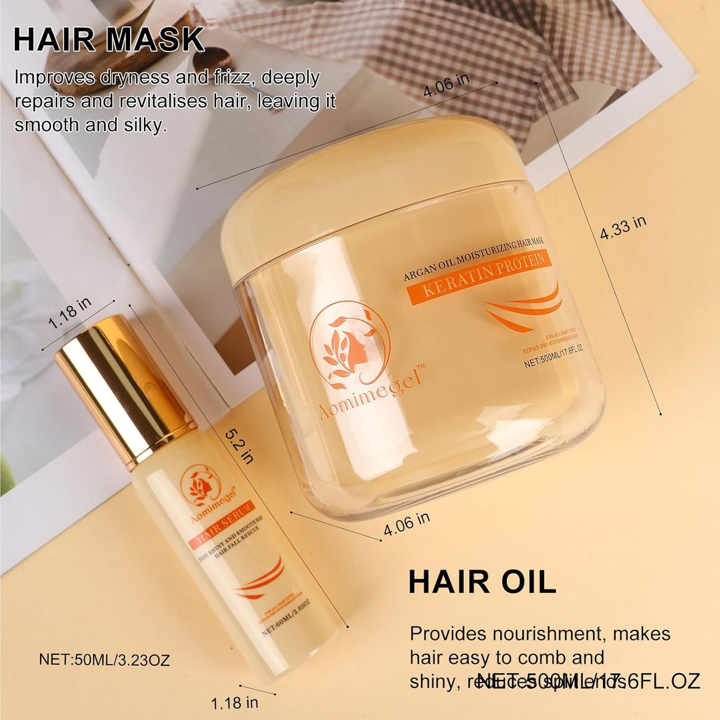 Hair Mask Argan Oil Set Deep Repair Conditioning Collagen Hair Treatment for Dry and Damaged Hair All Hair Types 16.9 fl oz + 2 fl oz