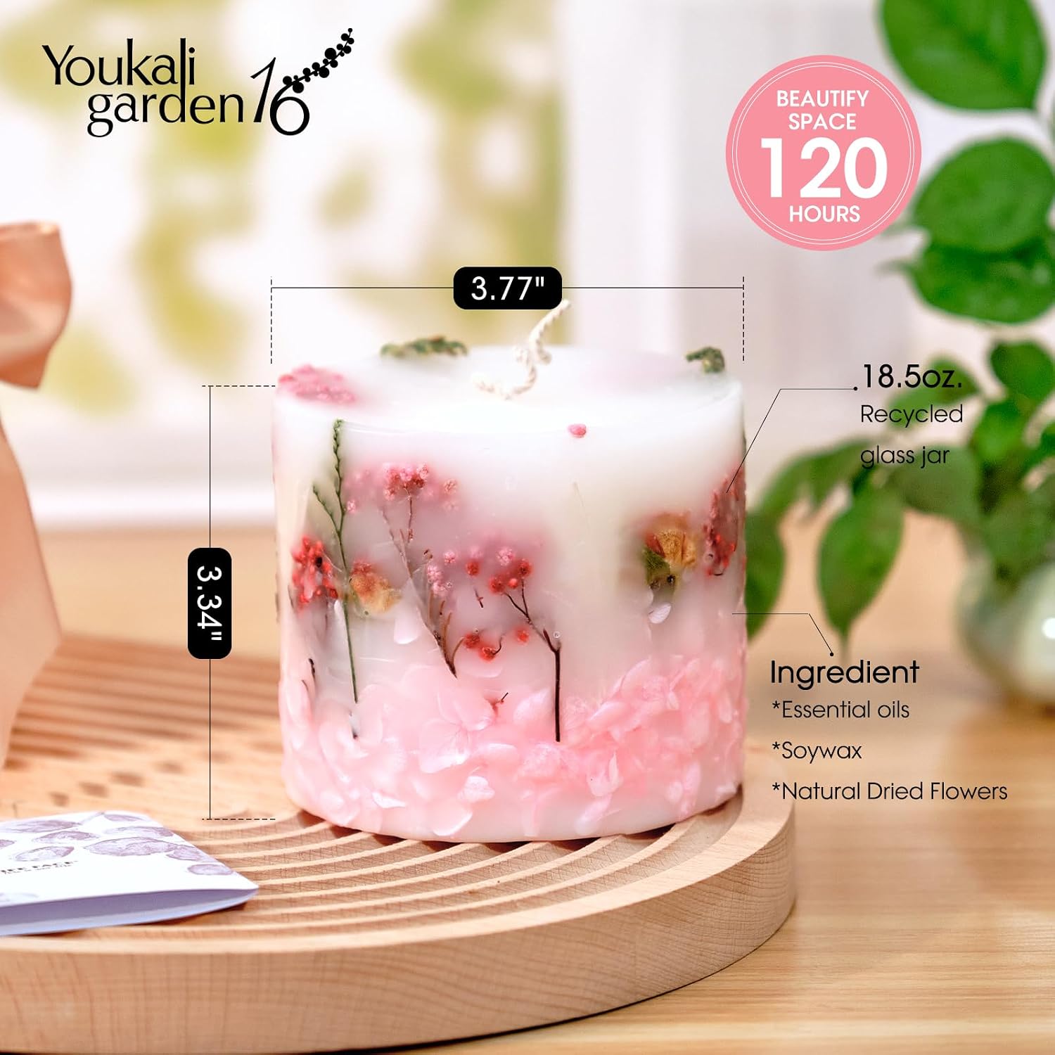 Scented Soy Candle for Women - Long-Lasting Natural Pillar Candle with Dried Flowers - Poured Luxury Candle for Mothers Day Gifts (English Pear & Freesia)