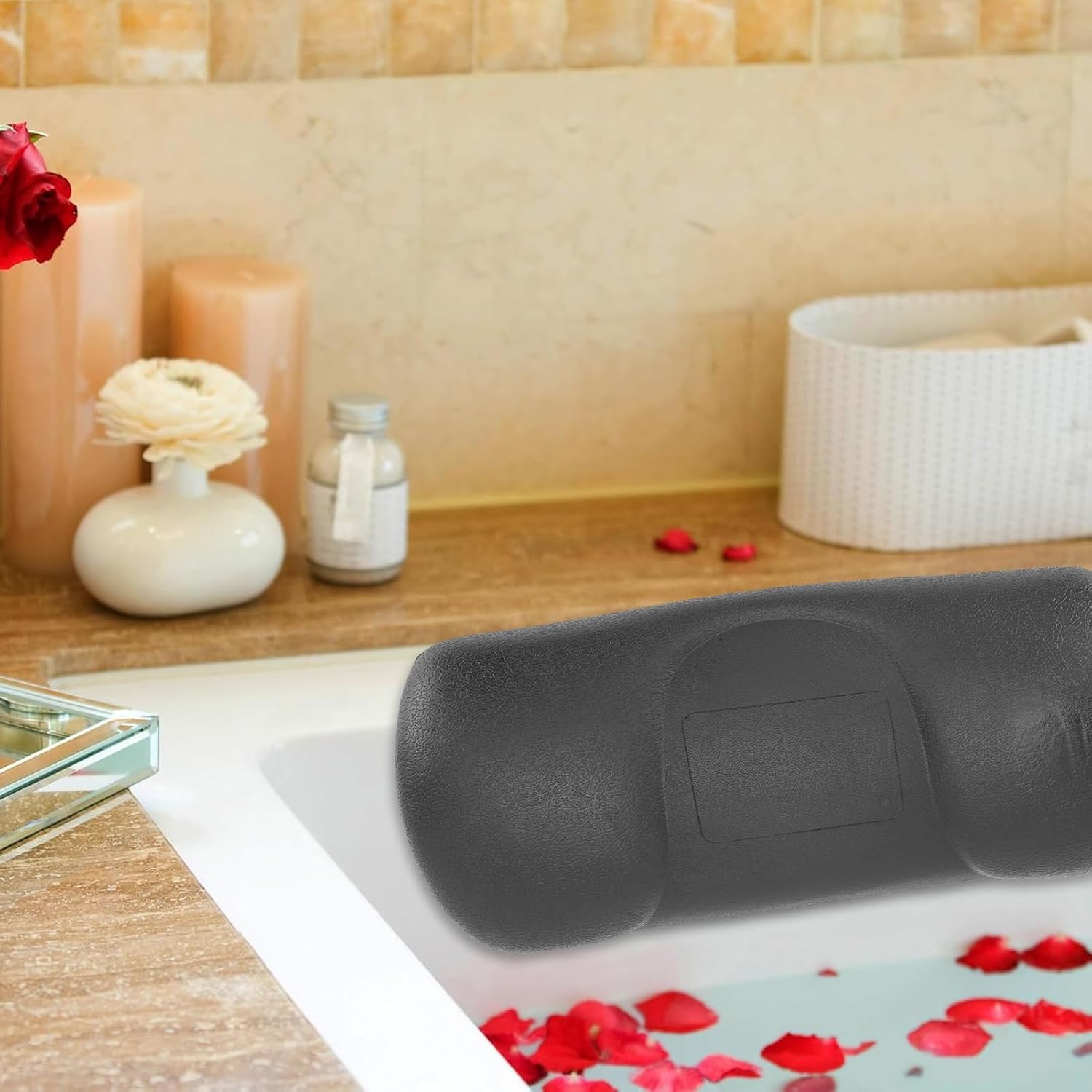 Bathtub Pillow, PU Suction Cup Bath Cushion Bathing Accessories for Home Bathroom Hot Tub Spa