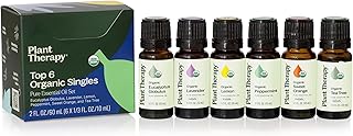 Plant Therapy Top 6 USDA Organic Essential Oil Set - Lavender, Peppermint, Eucalyptus, Lemon, Tea Tree 100% Pure, Natural Aromatherapy, for Diffusion & Topical Use, Therapeutic Grade 10 mL (1/3 oz)