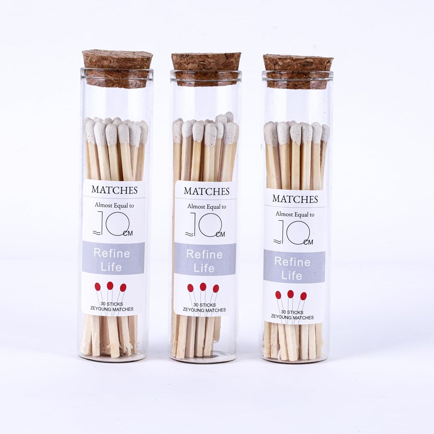 4" White Matches Included with Match Holder, 3 Glass Matches Bottles with Candle Matches in a Jar, Long Fireplace Matches for Grill Fireplace BBQ, Long Wooden Matchsticks for Custimiz Events