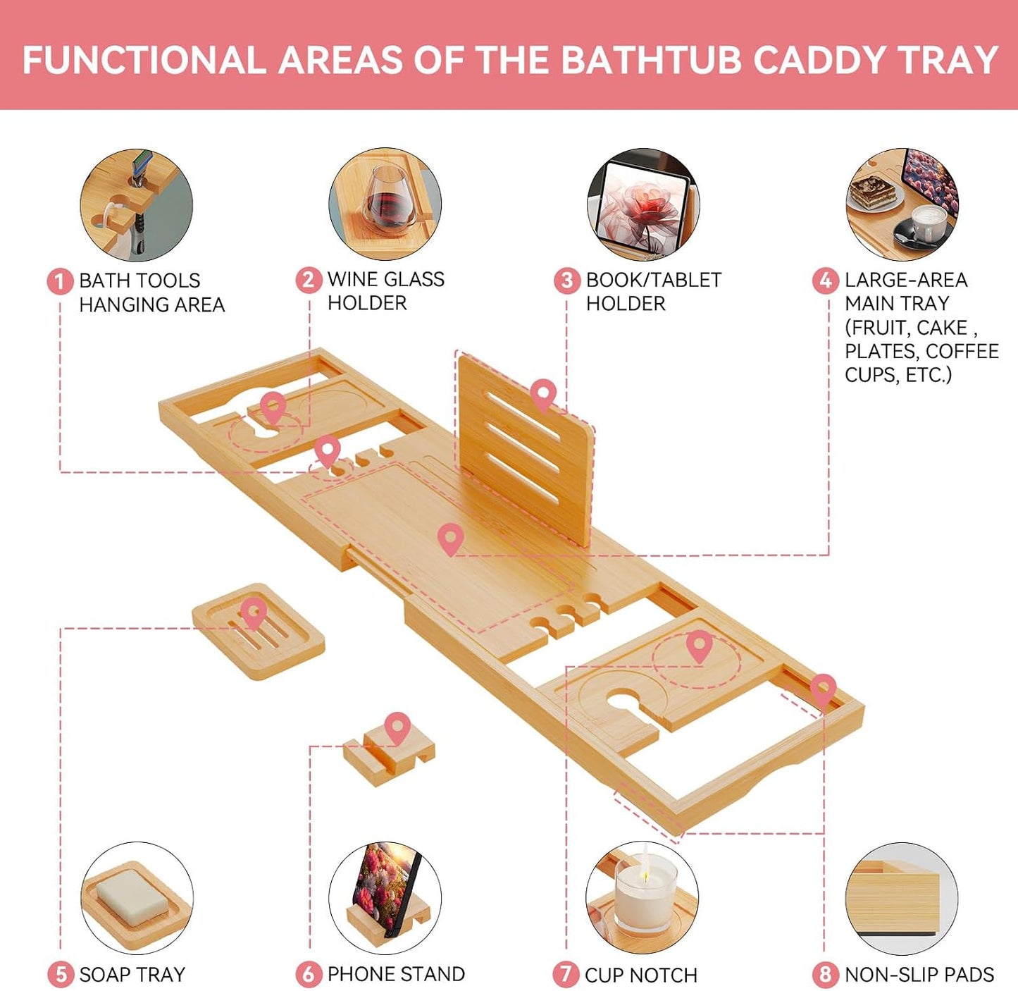 Bathtub Tray,Bath Tray for Tub,Bath Tub Tray Wood,Bath Caddy Tray for Bathtub,Bathtub Trays for Tub, As Gifts for Women Or House Warming Gifts New Home