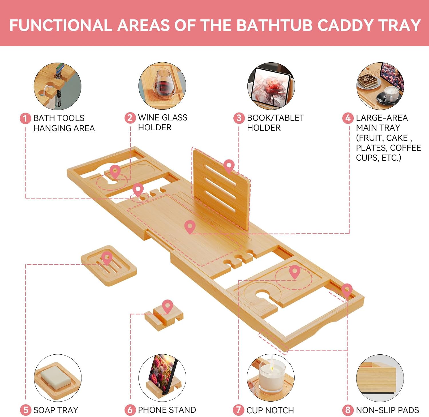 Bathtub Tray,Bath Tray for Tub,Bath Tub Tray Wood,Bath Caddy Tray for Bathtub,Bathtub Trays for Tub, As Gifts for Women Or House Warming Gifts New Home