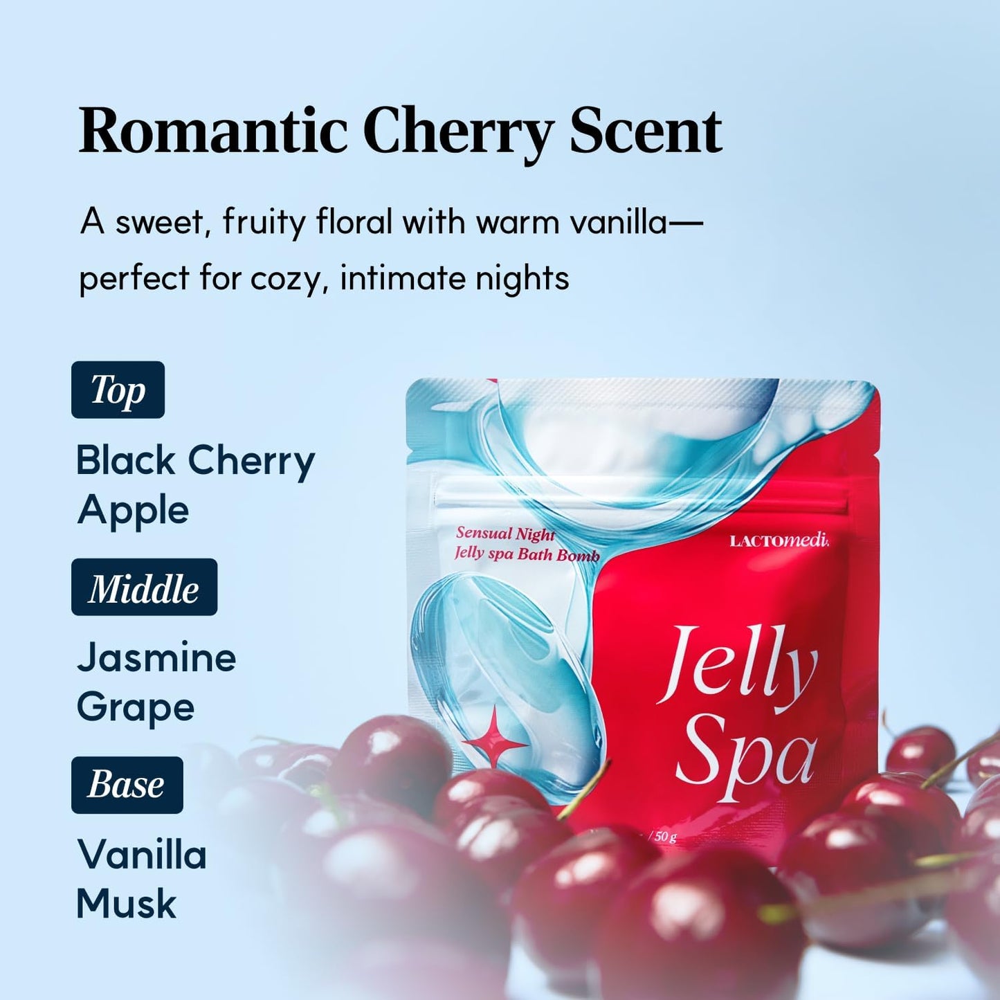 LACTOMEDI Jelly Spa Bath Bomb | Bath Slime for Couples | Romantic Cherry Scented Powder-to-Jelly Spa | pH-Balanced Formula with LACTO BVTC™ | 50g x 3EA