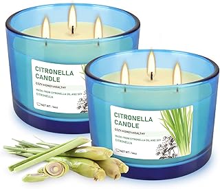 2x14oz Large 3-Wick Outdoor Indoor Citronella Candles, Long Lasting to 30 Hours, Scented Natural Soy Candle for Garden Camping Party Yard Balcony