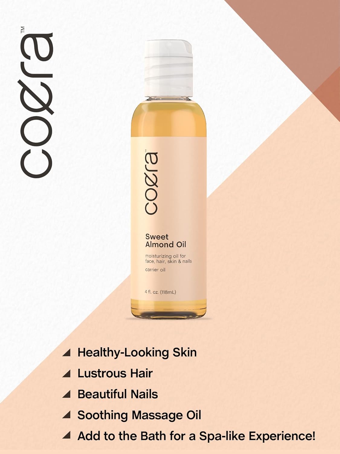 Coera Sweet Almond Oil | 4 fl oz | For Hair, Skin, Face, and Body | Cold Pressed & Hexane Free | Free of Parabens, SLS, & Fragrances