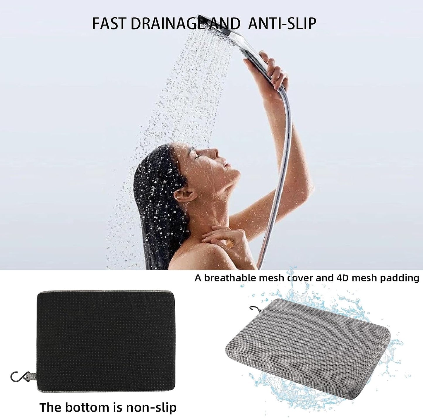 Shower Seat Cushion, Bath Chair Cushion, Bathtub Cushion for Soaking Tub, Non Slip Pad, Shower Safety Mat, Sauna Seat Cushion (Grey)
