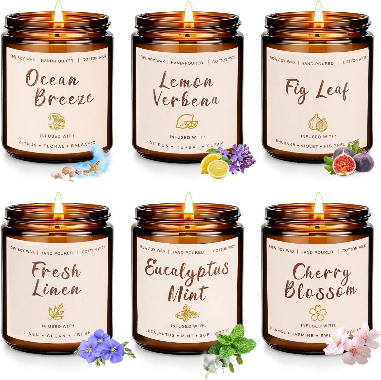 Scented Candles Set, 6 Pack Soy Wax Candles for Home, 42 oz 300 Hours Fresh Spring Summer Scents, Long Burning Candle Gift for Bedroom Bathroom Kitchen