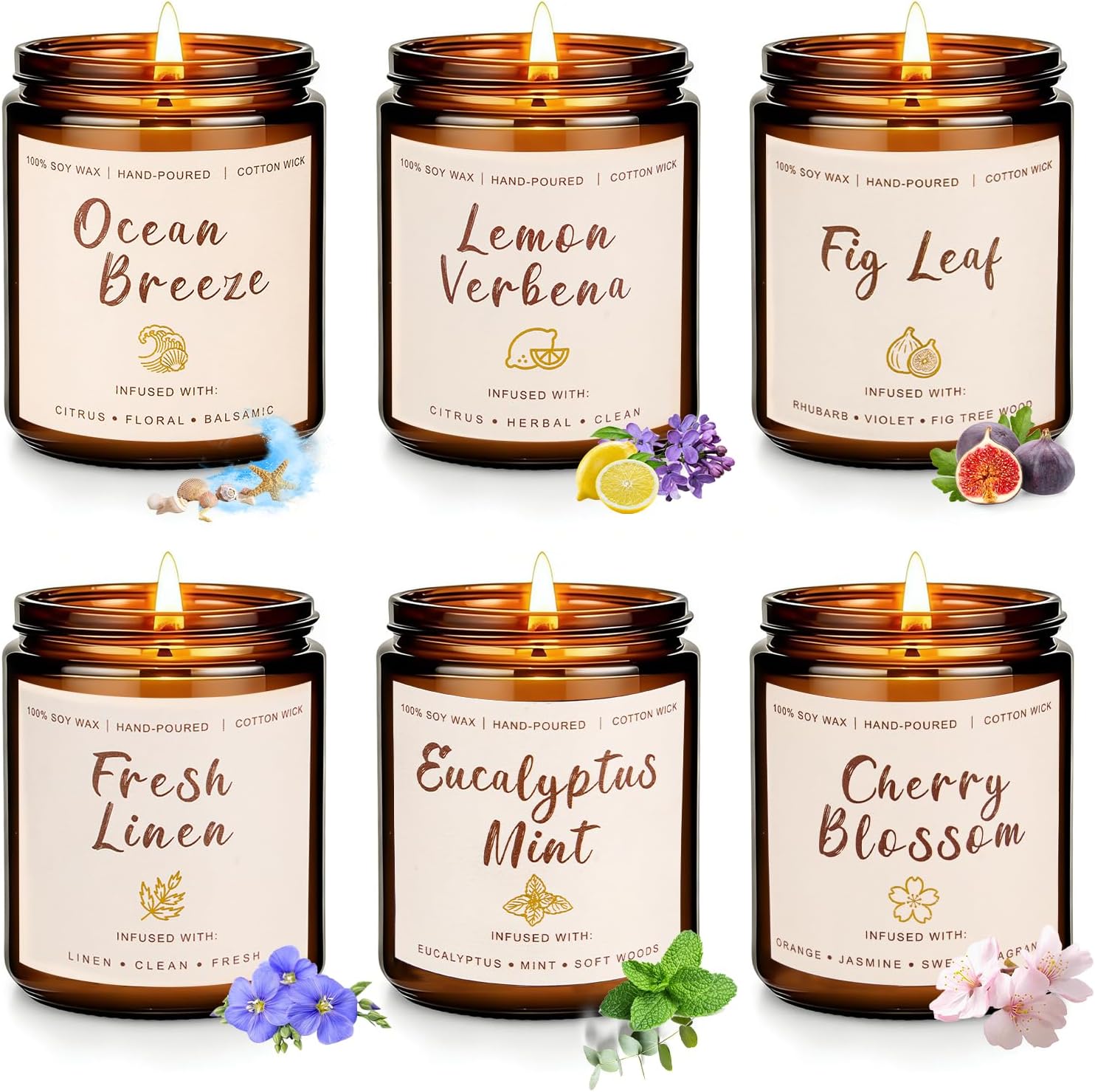 Scented Candles Set, 6 Pack Soy Wax Candles for Home, 42 oz 300 Hours Fresh Spring Summer Scents, Long Burning Candle Gift for Bedroom Bathroom Kitchen