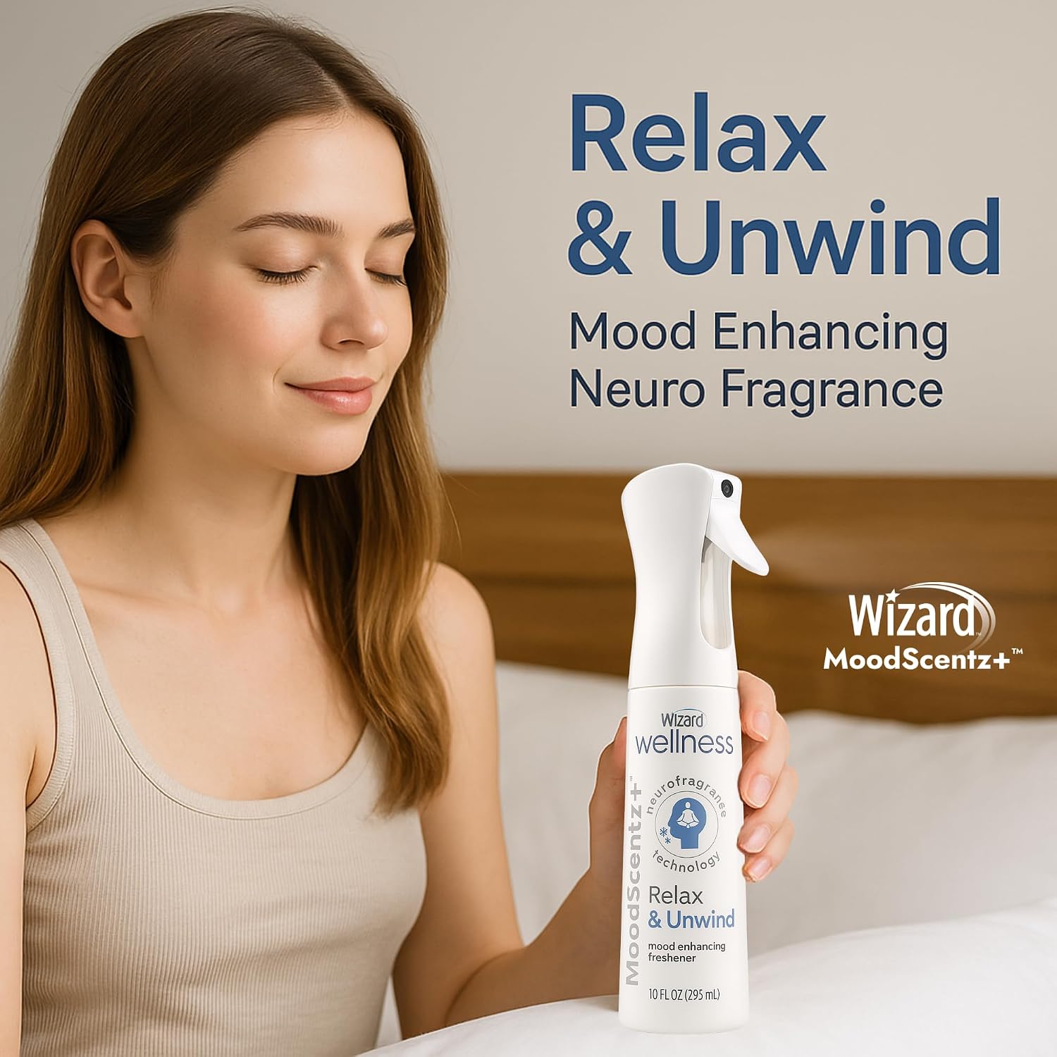 Wizard MoodScentz™ (Relax & Unwind) Patented Science-Backed Mood-Enhancing Room Mist, Non-Aerosol Continuous Fine-Mist Spray with Neuro-Fragrance Technology – 10 Fl Oz