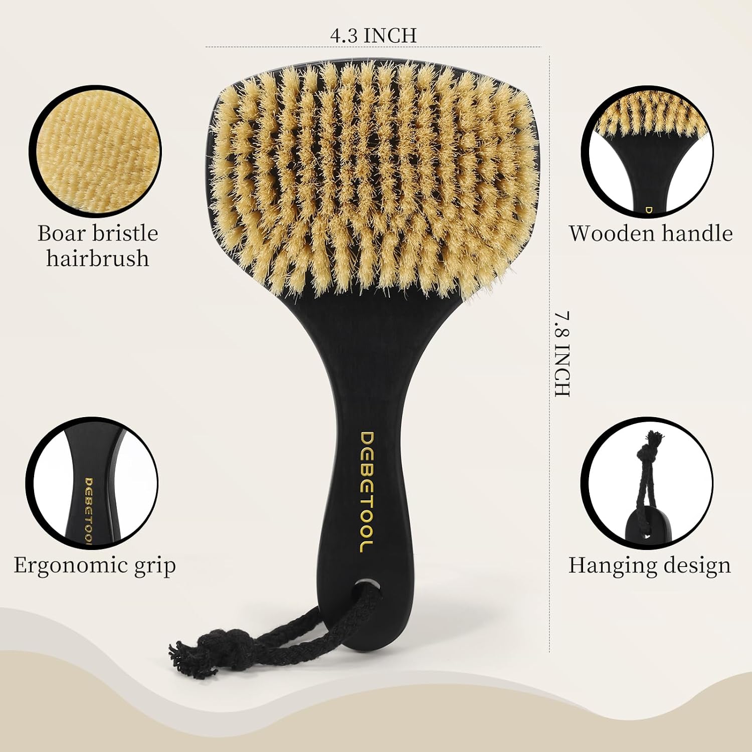 DEBETOOL Dry Brushing Body Brush for Exfoliating - Natural Boar Bristle Lymphatic Drainage Brush for Body Care, Removes Flaky Skin & Improves Blood Circulation