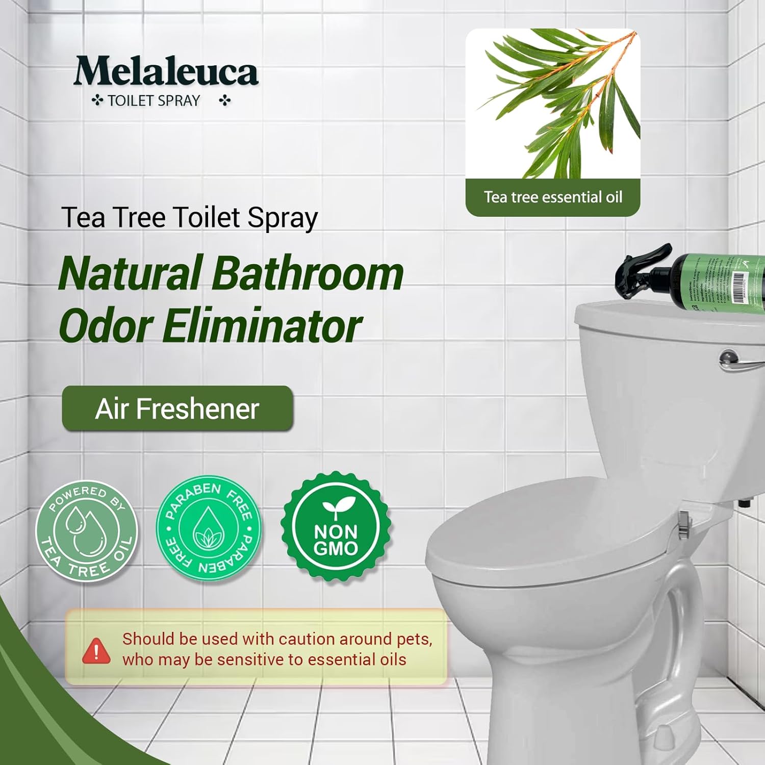 Melaleuca Spray - 100% Natural Tea Tree Oil Toilet Spray – 8 Oz - Natural Bathroom Odor Eliminator & Air Freshener – Pure Tea Tree Essential Oil with Lemongrass – Odor Eater, Paraben Free