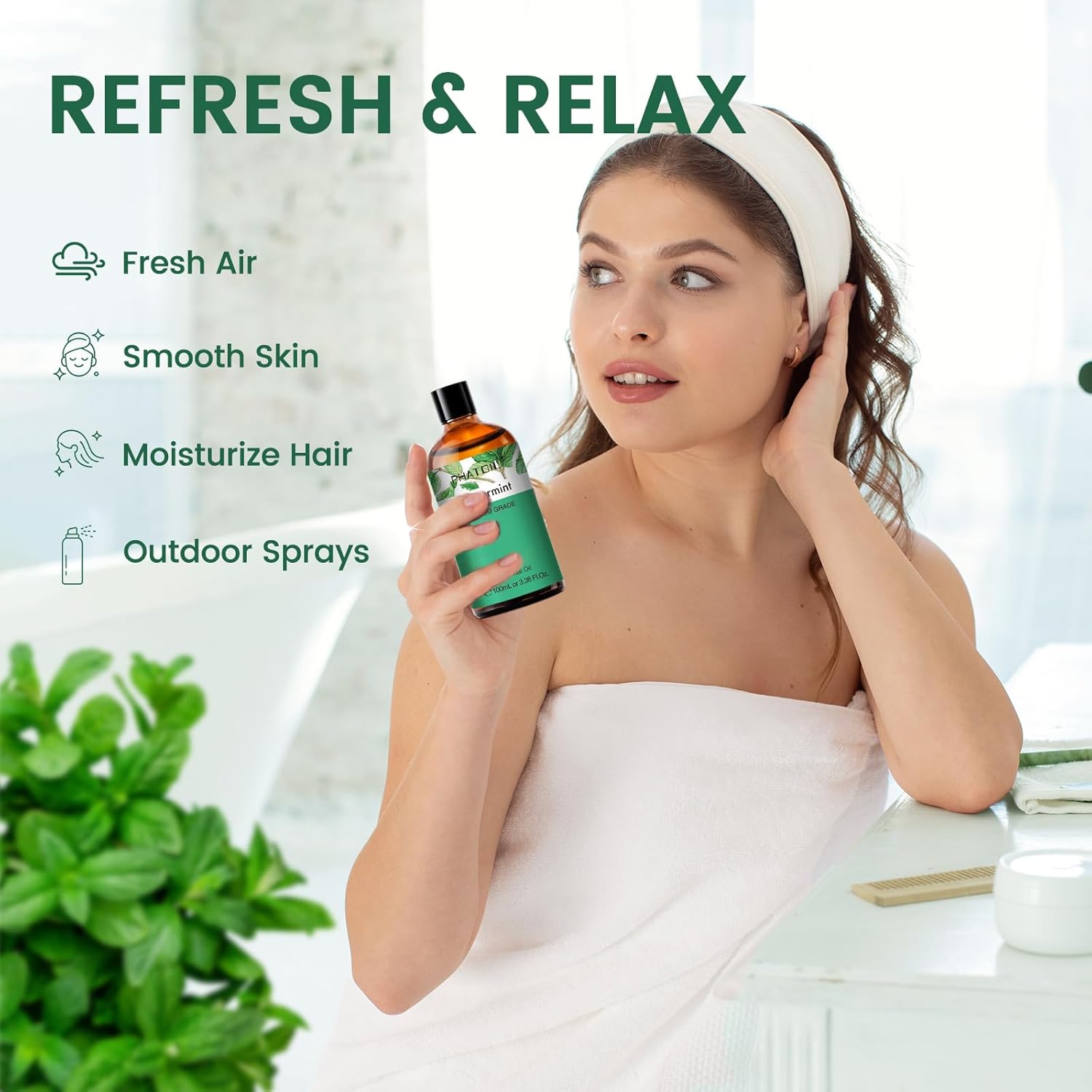 PHATOIL Peppermint Essential Oil, Huge 3.38 Fl Oz Pure and Natural, Premium Grade Essential Oil for Diffuser and Aromatherapy