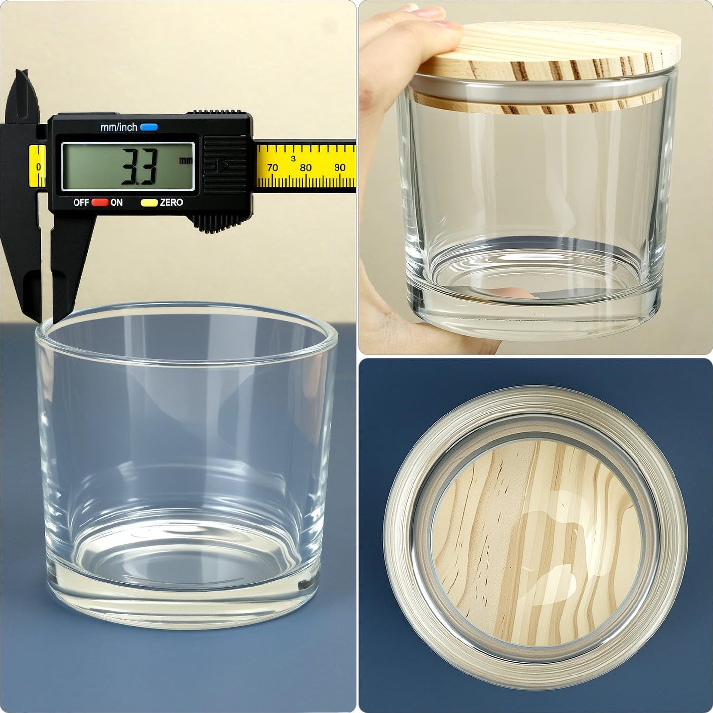 QWORK 16oz Clear Candle Jars with Lids, 6 Pack 3 Wick Glass Candle Containers, Thick Heat Resistant Glass Jars with Bamboo Lids