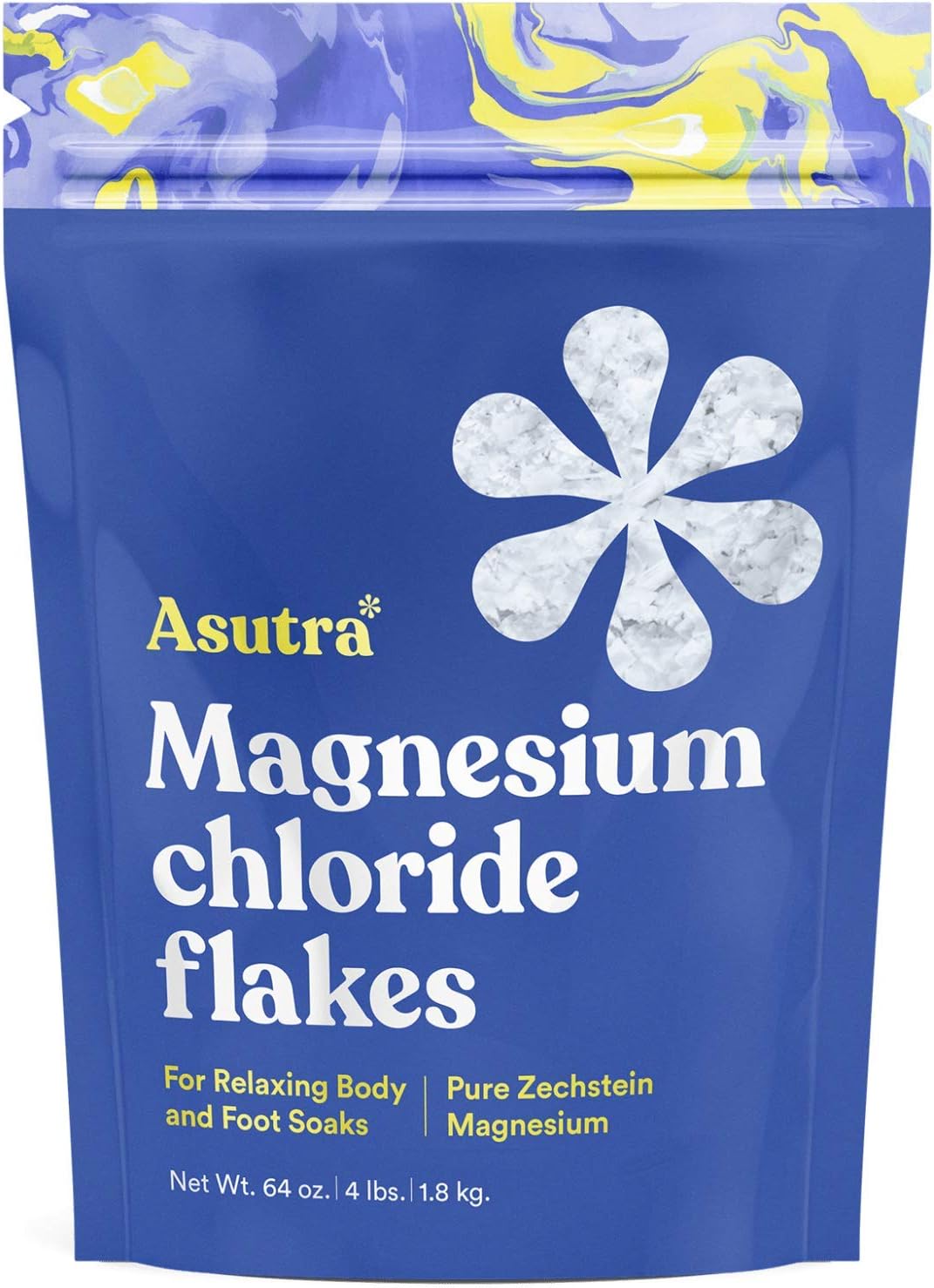 Asutra Magnesium Chloride Flakes for Bath, Pure Zechstein Source, Magnesium Flakes for Bath Soak, Foot & Body, 4 lbs