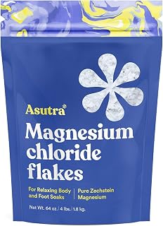Asutra Magnesium Chloride Flakes for Bath, Pure Zechstein Source, Magnesium Flakes for Bath Soak, Foot & Body, 4 lbs