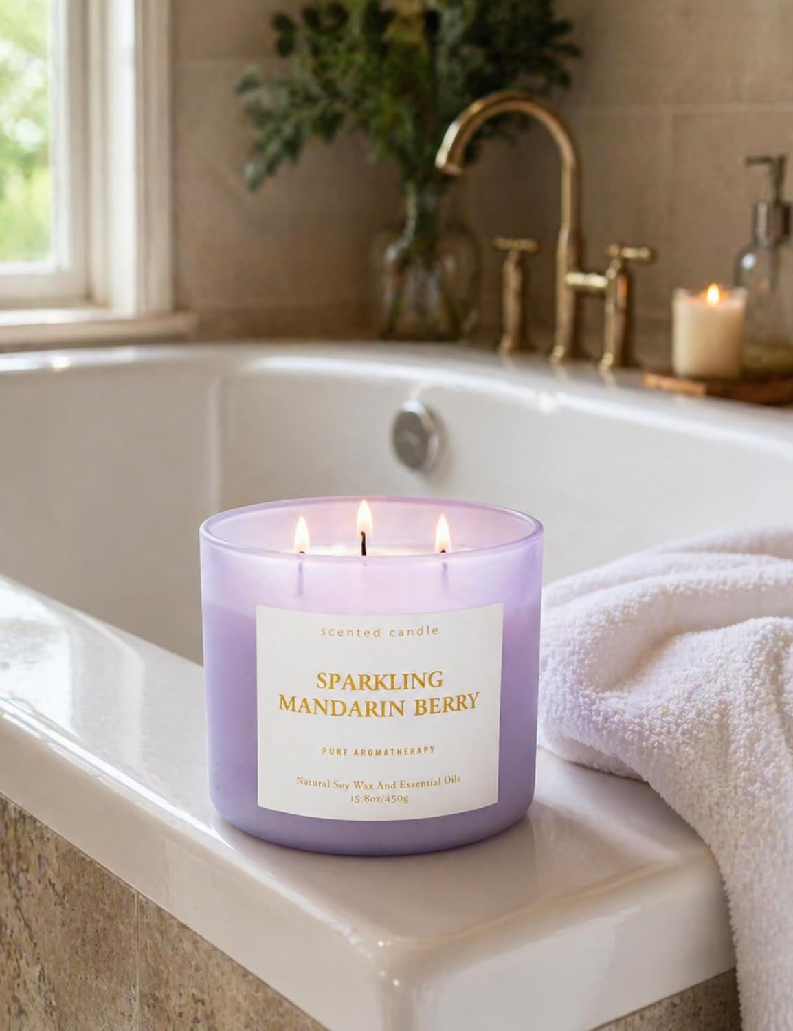 Sparkling Mandarin Berry 3-Wick Soy Candle | 15.8 oz Large Summer Candle for Home | Citrus Berry Scented Candles for Women | Clean Long-Lasting Burn | Gift Ready