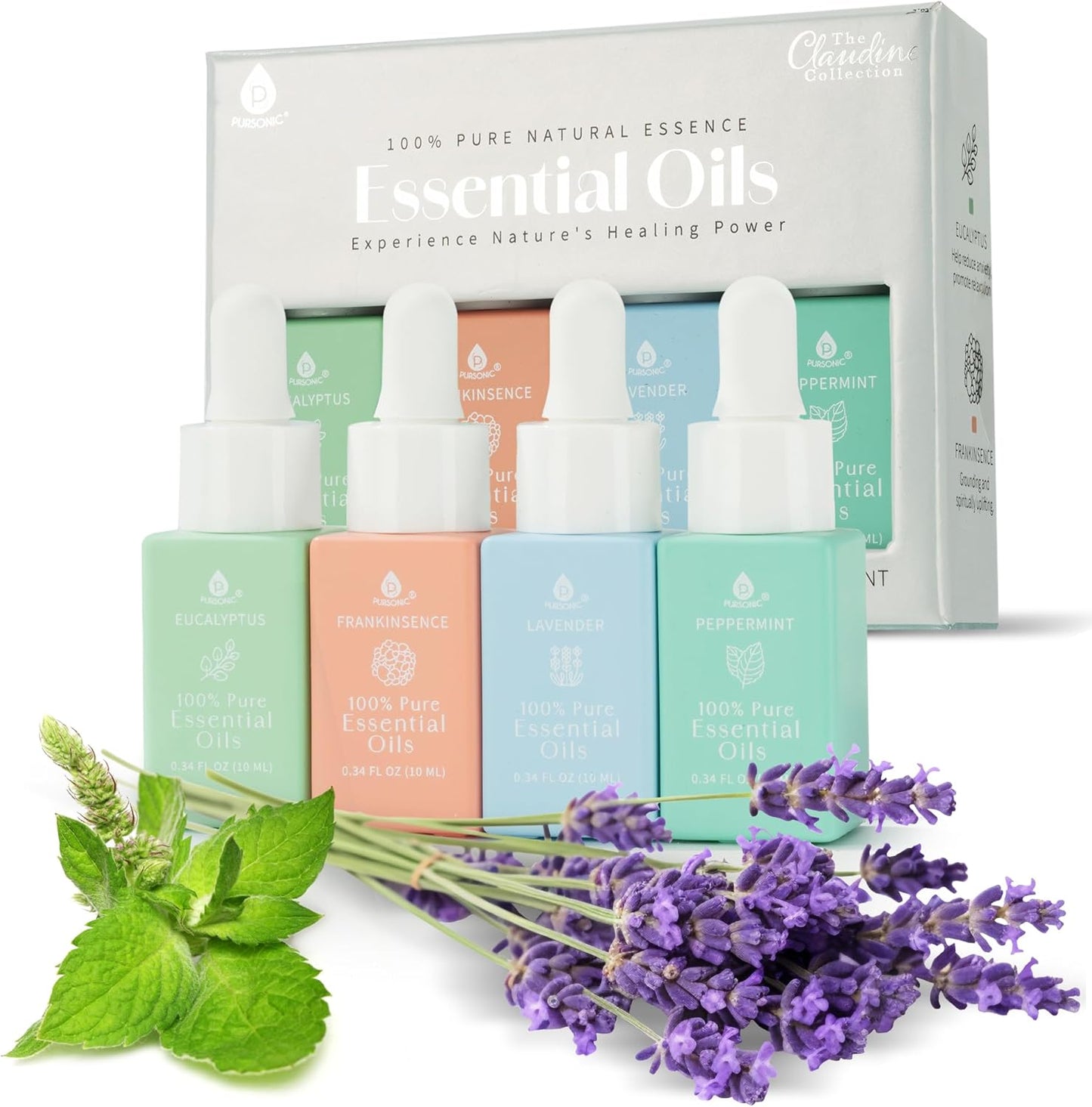 Natural Healing Power Essential Oils 100% Pure with Eucalyptus, Frankincense, Lavender, and Peppermint by Pursonic