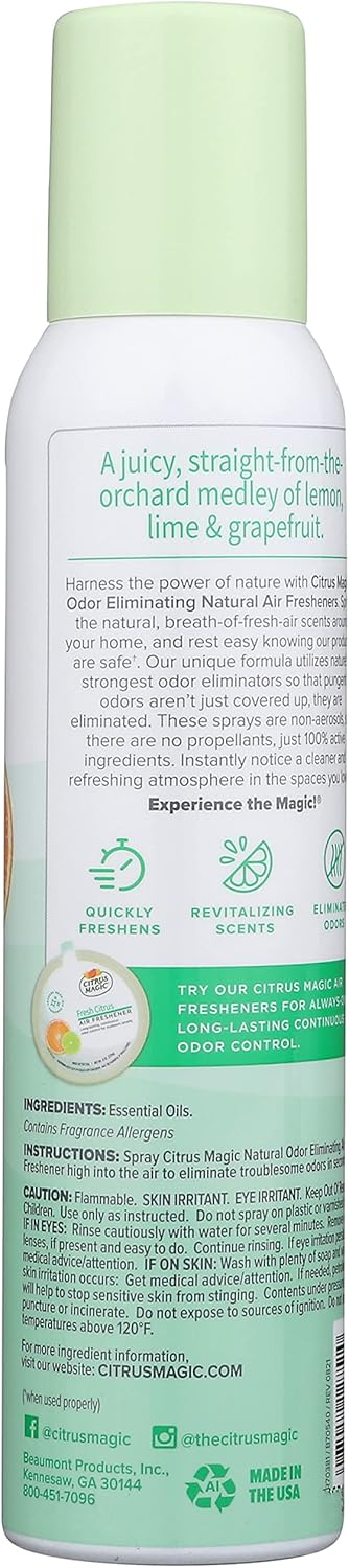 Citrus Magic Freshener Odor Eliminating Air Freshener Spray, 3 Ounce (Pack of 3), Fresh Citrus, 3 Count