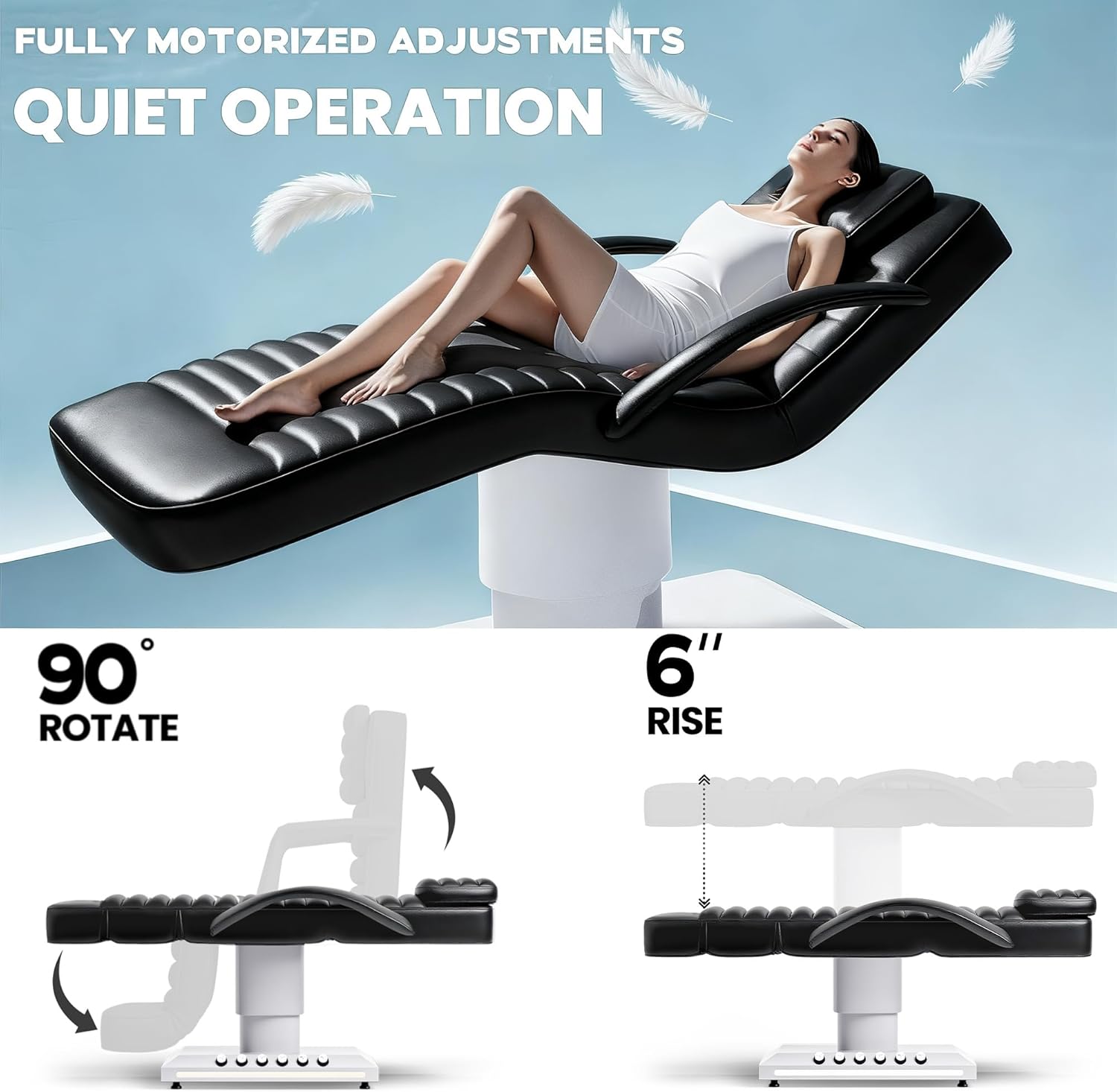 Electric Massage Table with LED Light, Adjustable Facial Bed with Foot Control for Spa, Tattoo, Waxing, and Eyelash Extension, Removable Headrest and Armrest, 90° Back & Leg Adjustment (Black)