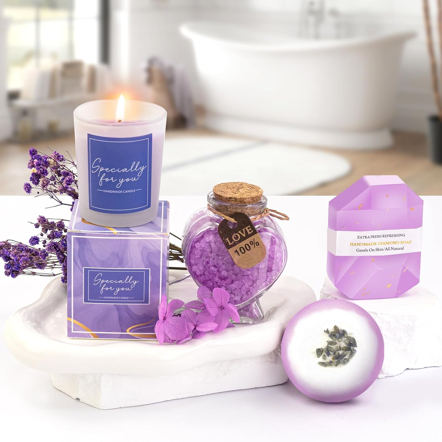 Spa Gifts for Women, Lavender 16 Pcs Mothers Day Gifts for Mom Wife Friend Daughter Sister, Self Care Gift Baskets for Women, Thank You, Get Well, Sympathy Inspirational Care Package Spa Basket