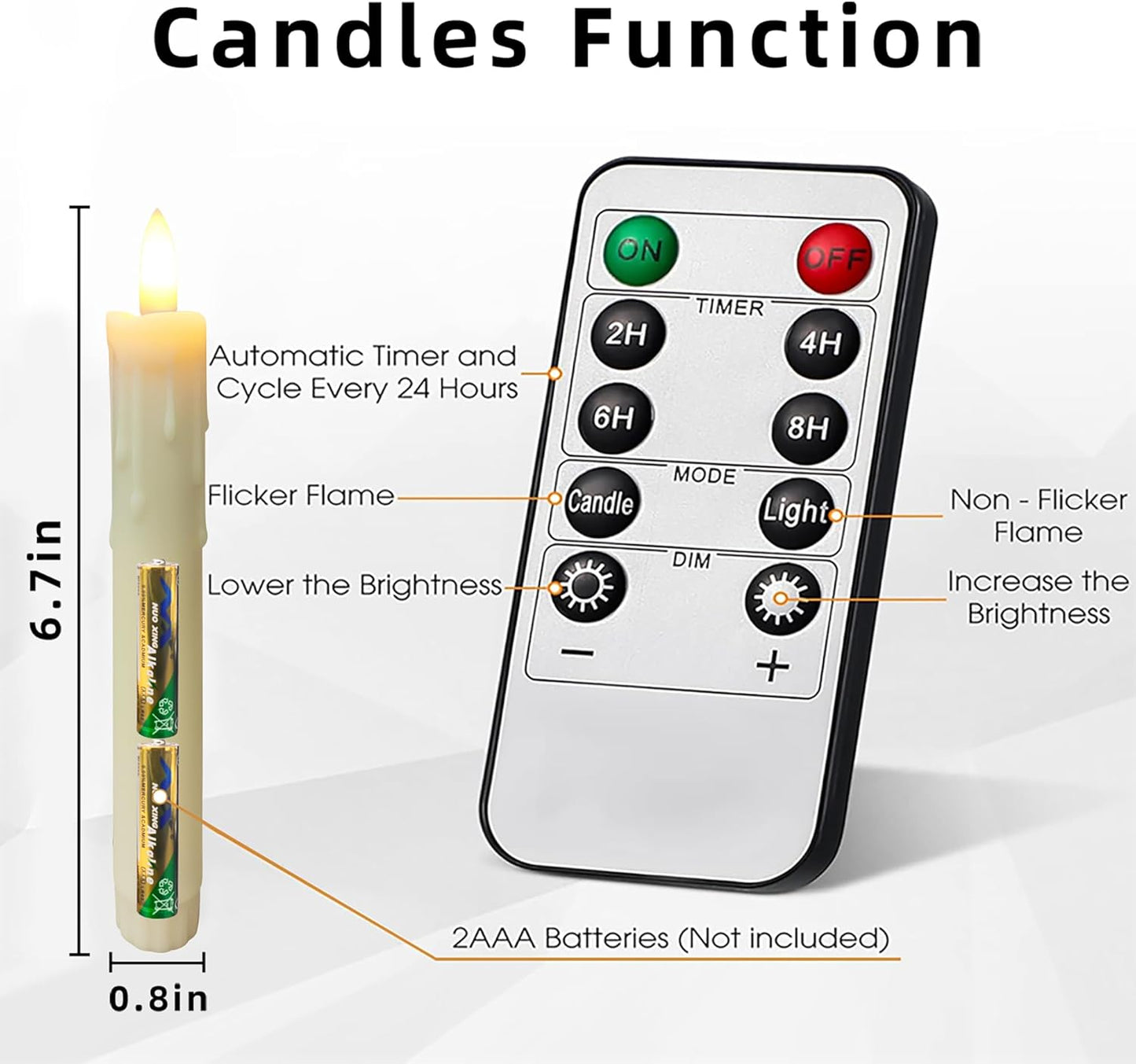 Flameless Taper Candles with Remote, 6.7 Inch Short Taper Candles Battery Operated with Flickering 3D Flame, led candles Safe for Wedding Home Christmas Poultry house lights Decor Ivory Set of 6