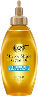 OGX Mirror Shine + Argan Oil Pre-Wash Hair Gloss, Smoothing Rinse Out Treatment for 48 Hours of Glossy Shine* & Nourishing Repair, Lightweight Hair Oil Mends Split Ends*, 4 fl. oz