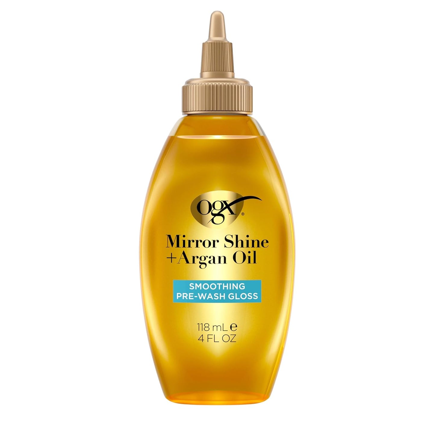 OGX Mirror Shine + Argan Oil Pre-Wash Hair Gloss, Smoothing Rinse Out Treatment for 48 Hours of Glossy Shine* & Nourishing Repair, Lightweight Hair Oil Mends Split Ends*, 4 fl. oz