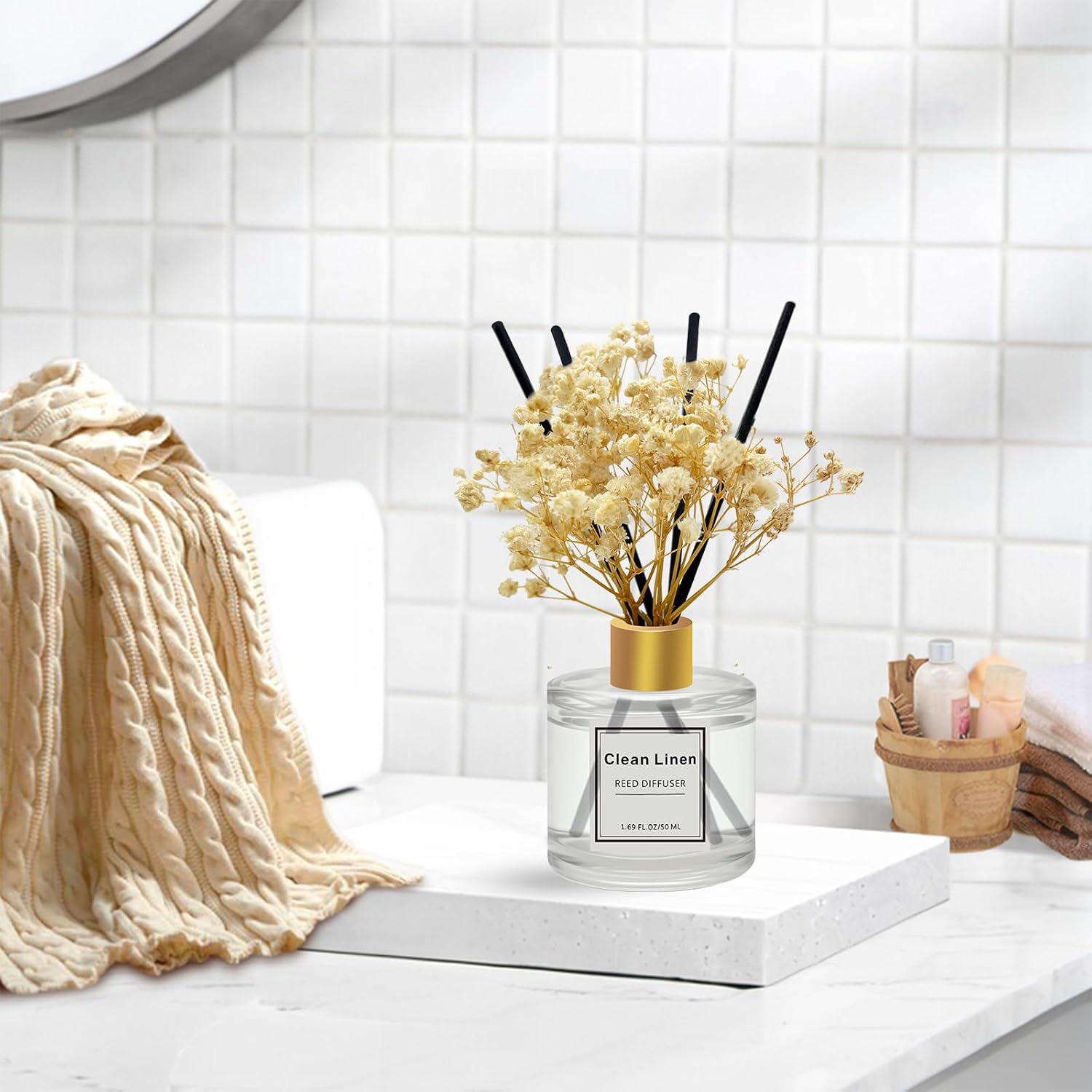 Reed Diffuser Set of 3 Pack,Scented Oil Diffuser with 4 Sticks,Reed Diffusers for Home,Living Room,Bathroom Air Freshener Diffuser,50ml x 3 (Clean Linen/Eucalyptus & Mint/Ocean)