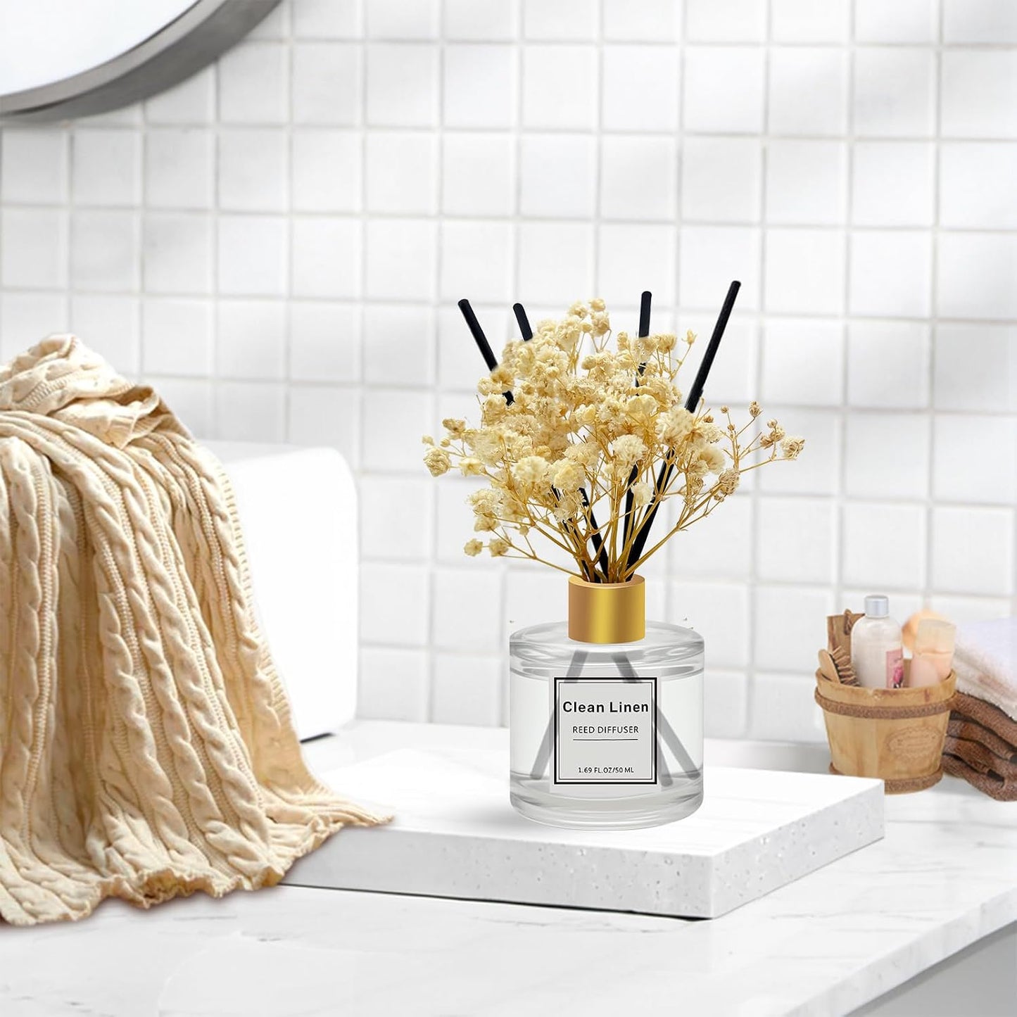Reed Diffuser Set of 3 Pack,Scented Oil Diffuser with 4 Sticks,Reed Diffusers for Home,Living Room,Bathroom Air Freshener Diffuser,50ml x 3 (Clean Linen/Vanilla/Lemongrass)