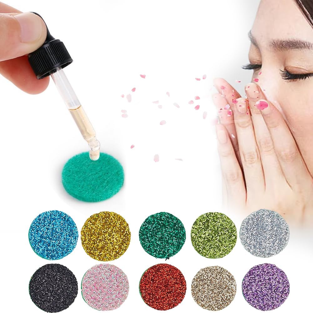 SUNNYCLUE 100Pcs Essential Oil Refill Pad Perfume Pads 15 x 3mm Random Colorful Cotton Flat Round Aromatherapy Microfibre Locket Necklace Replacement Refills Diffusers for Bracelet Car Home Supplies