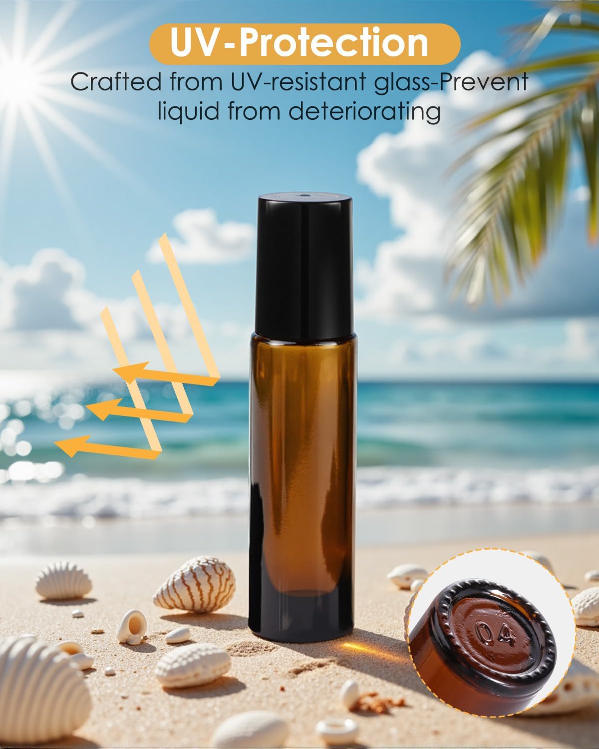 Worldgsb 4 Pack Essential Oil Roller Bottles, 10ml Refillable Amber Glass Roller Bottles with Stainless Steel Roller Balls and Caps for Travel, Perfume and Lip Gloss