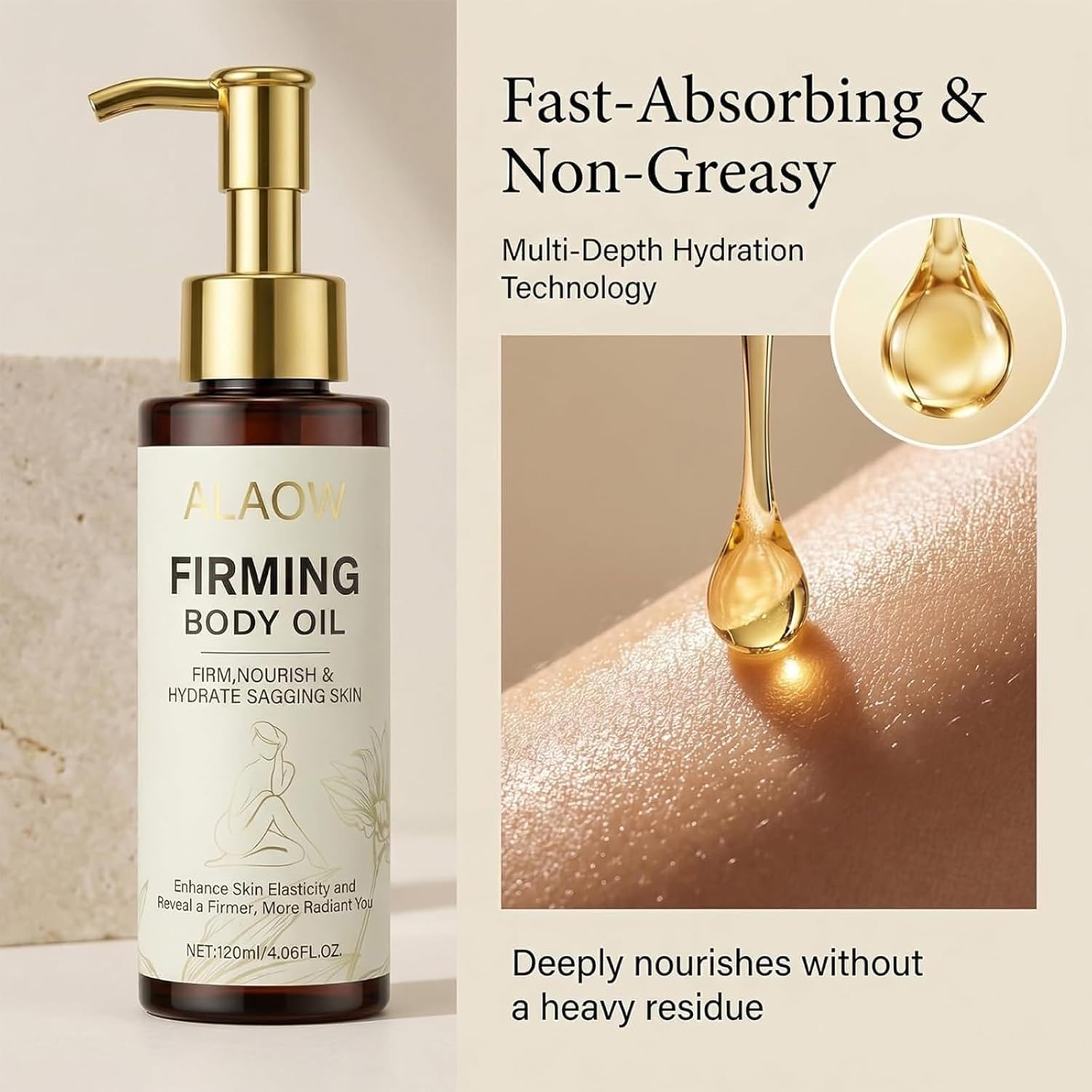 Firming Body Oil for Crepe Skin - After Shower Oil for Women, Tightening & Hydrating Treatment for Arms, Legs, Stomach & Body, Natural Formula for Dry Skin, Lightweight & Non-Greasy（Pack of 1）