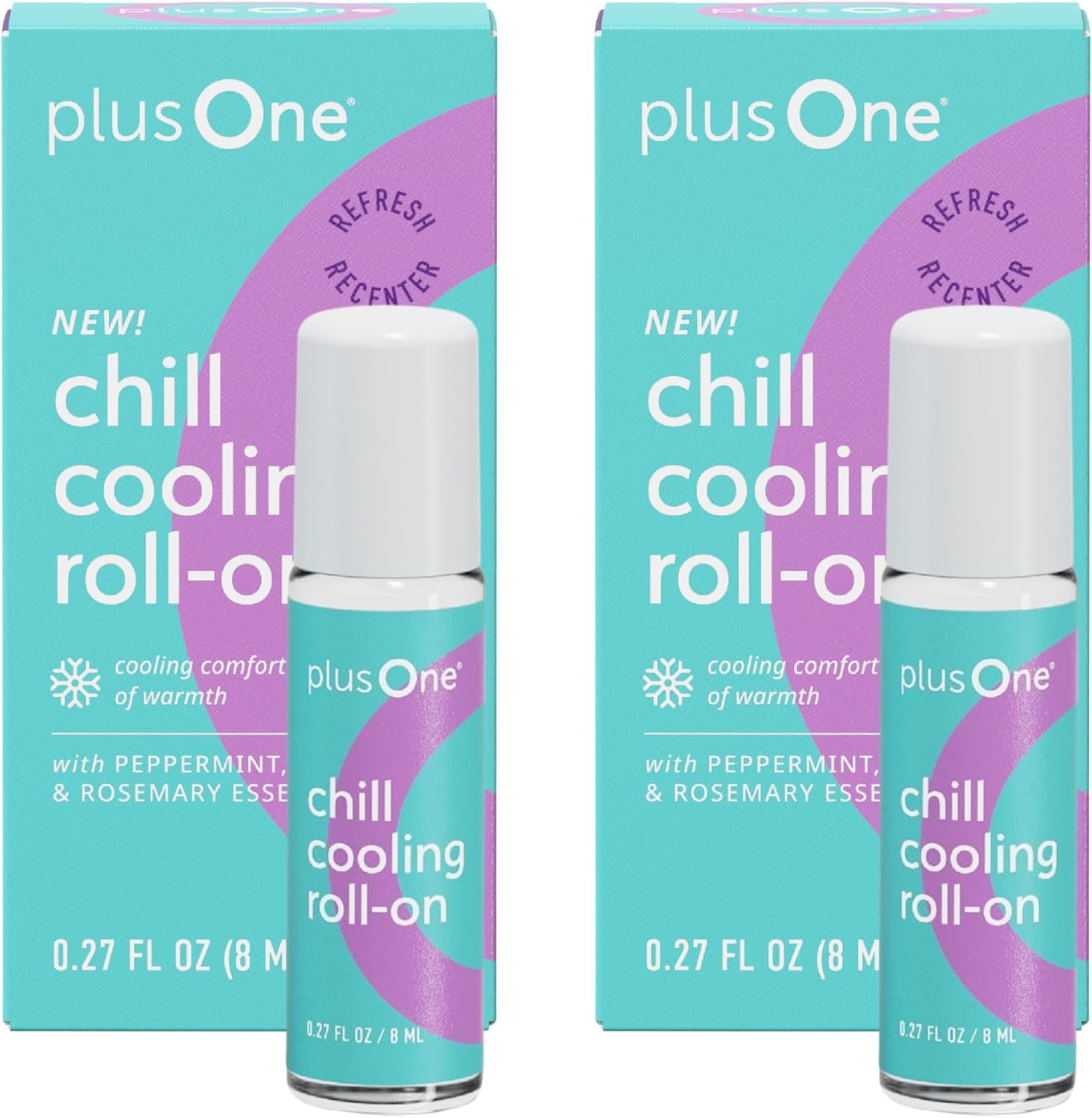 plusOne Chill Cooling Roll-On – Instant Hot Flash Support with Peppermint, Menthol & Ashwagandha – Aromatherapy Essential Oil Blend for Cooling Refreshment - 0.33 fl oz (2 Pack)