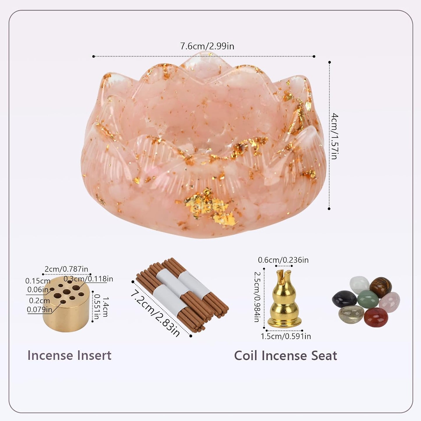 Crystal Lotus Incense Holder Set, Decorative Lotus Flower Decor Bowl 3.15x3.15x1.5 Inch, Incense Sticks Cones Holder with Ash Catcher (Pink)