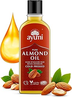 Ayumi Sweet Almond Oil with Vitamin E | Natural Stretch Mark Oil for Scar Treatment | Almond Hair Oil for Dry Hair | FaceOil for Dry Skin | Vegan NailOil & Cuticle Oil for Skin Care | 5.3 Fl oz
