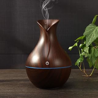 Essential Oil Diffuser, Dark Wood Grain Finish, 300ml Ultrasonic Cool Mist Humidifier with LED Light, Vase Design