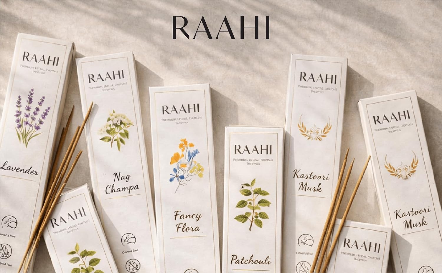 RAAHI Fancy Flora Incense Sticks with Holder, 120 Count, Handcrafted Scented Incense for Home Fragrance, Meditation, Yoga and Room Ambiance