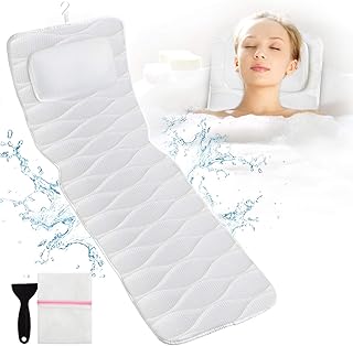 OMYSTYLE Full Body Bath Pillow, Bath Pillows for tub with Mesh Washing Bag & 21 Non-Slip Suction Cups, Spa Bathtub for Head Neck Shoulder and Back Support - 5D Air Mesh & Quick Drying