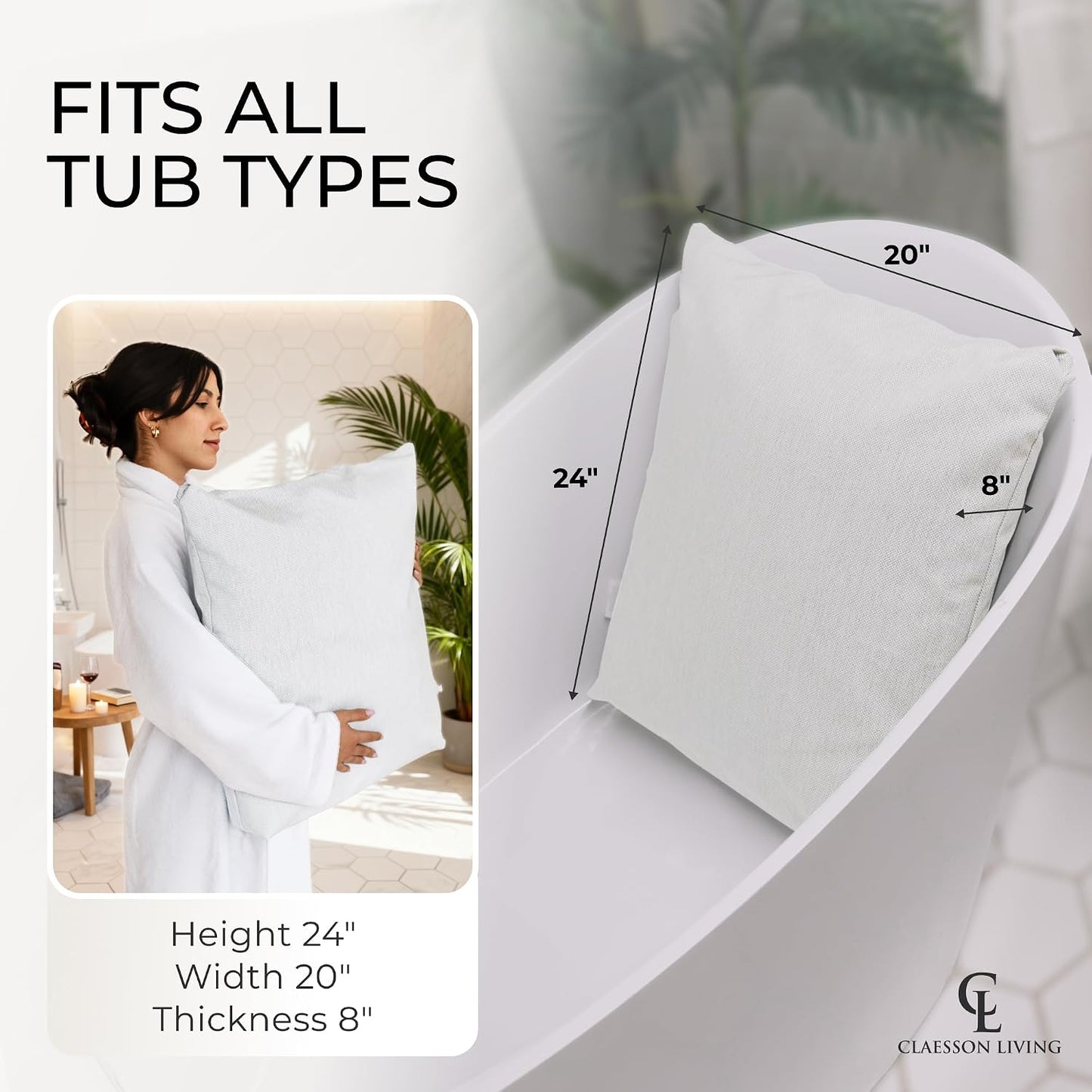Luxury Bath Pillow for Tub - Thick and Comfortable Bathtub Pillow Support for Head and Neck and Back - Washable Quick-Drying Bath Pillows - Bath Cushion for Home Spa - Fits Any Bathtub - White